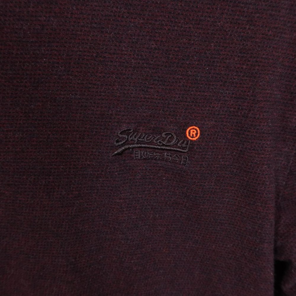 4/$25 SUPERDRY Size M Burgundy Red Micro Waffle Knit Crew Neck Logo Shirt - Picture 3 of 5